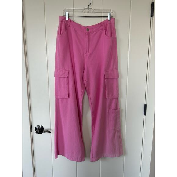 Timing Bubblegum High Rise Wide Leg Denim Cargo Pant Size L - Picture 3 of 10